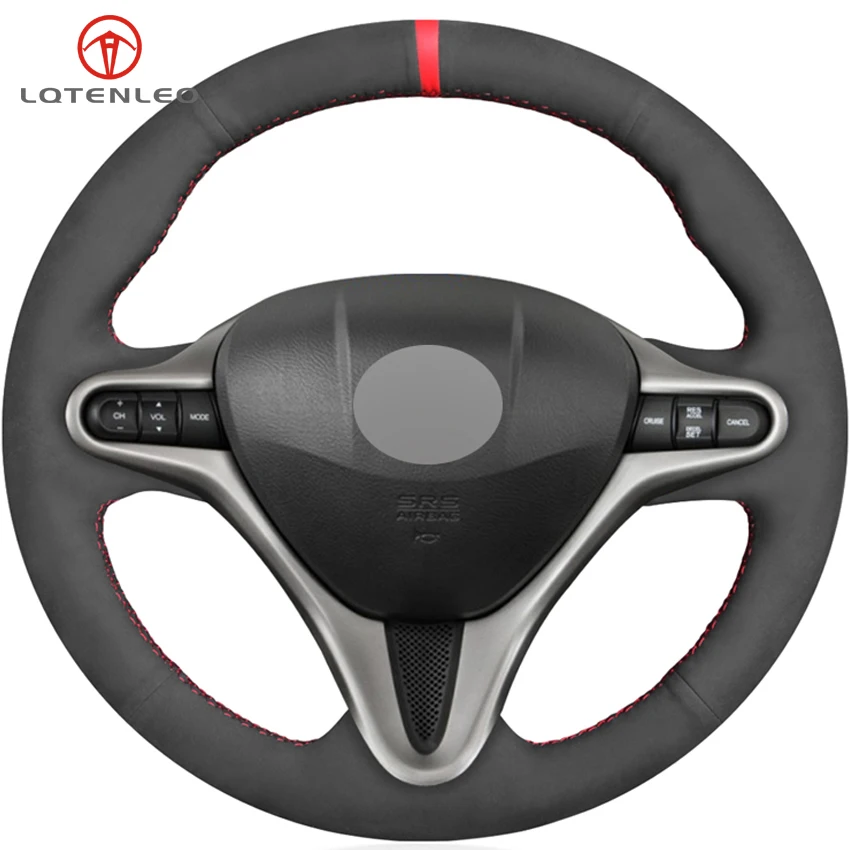

LQTENLEO Black Suede DIY Hand-stitched Car Steering Wheel Cover For Honda Civic Civic 8 2006-2009 Old Civic 2001-2011 (3-Spoke)