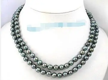 

Free Shipping>> new hot 2row nature round peacock black cultured pearl necklace 925sc clasp j1843