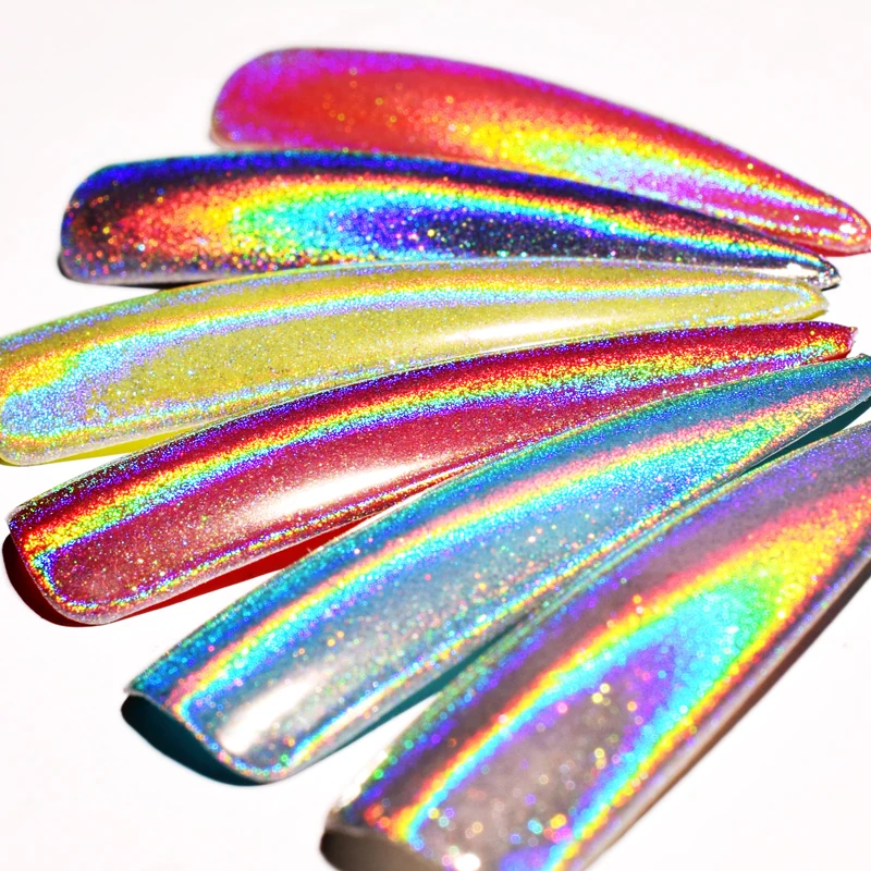 الليزر مسمار بريق الطاووس الثلاثية الأبعاد مرآة مسحوق الليزر الغبار مسمار الفن الكروم مسحوق صباغة DIY زينة