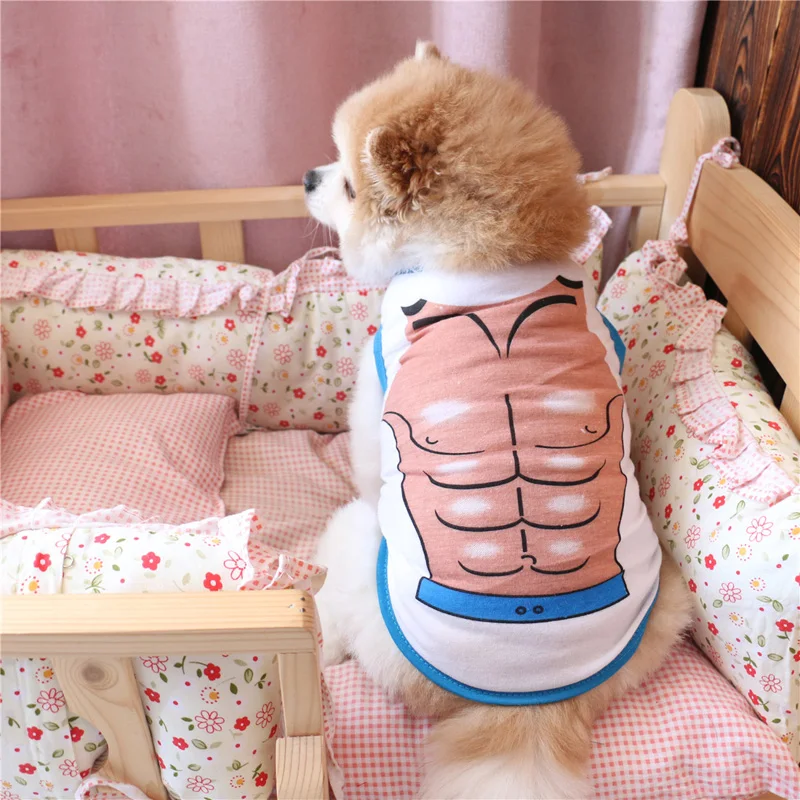 

Summer Pet Dog Vest Ventilate T-shirt Fake Abdominal Muscle Bikini Printed Casual Puppy Clothes For Small Dogs Chihuahua 25