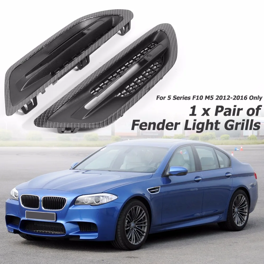 

1 Pair Car Air Flow Side Fender Vents Mesh Sticker Grille Fender Light Side Grills Covers for BMW 5 Series F10 M5 2012-2016 Only