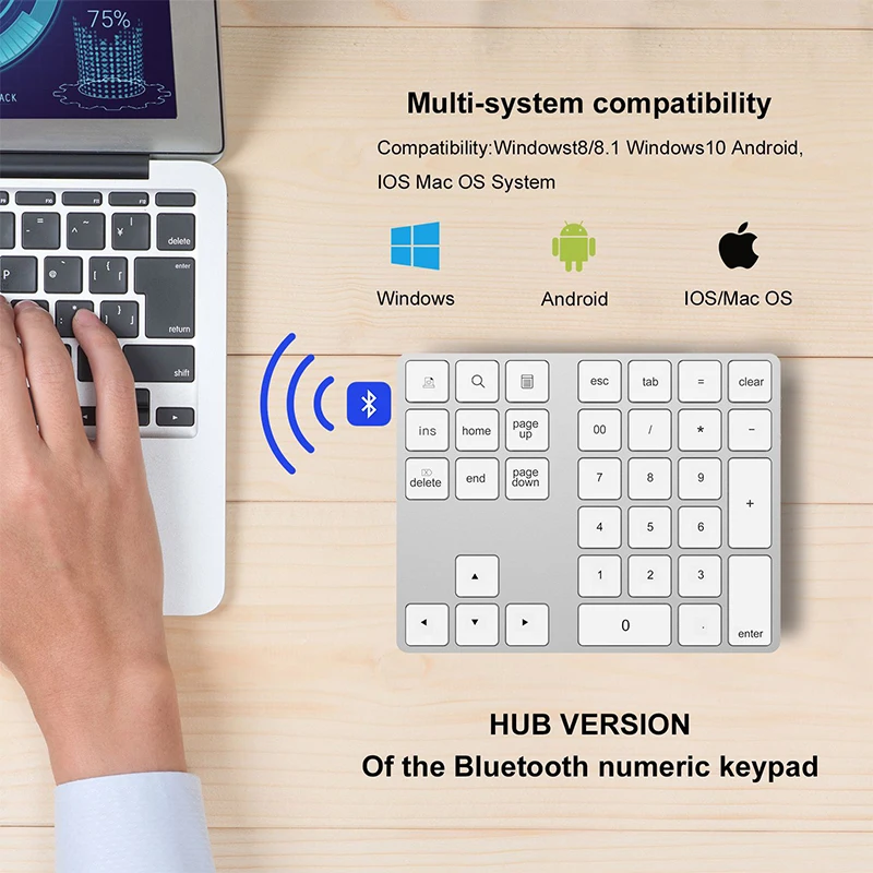 Беспроводная цифровая клавиатура 2 в 1 USB C 3 с Bluetooth 34 кнопками кнопочная панель