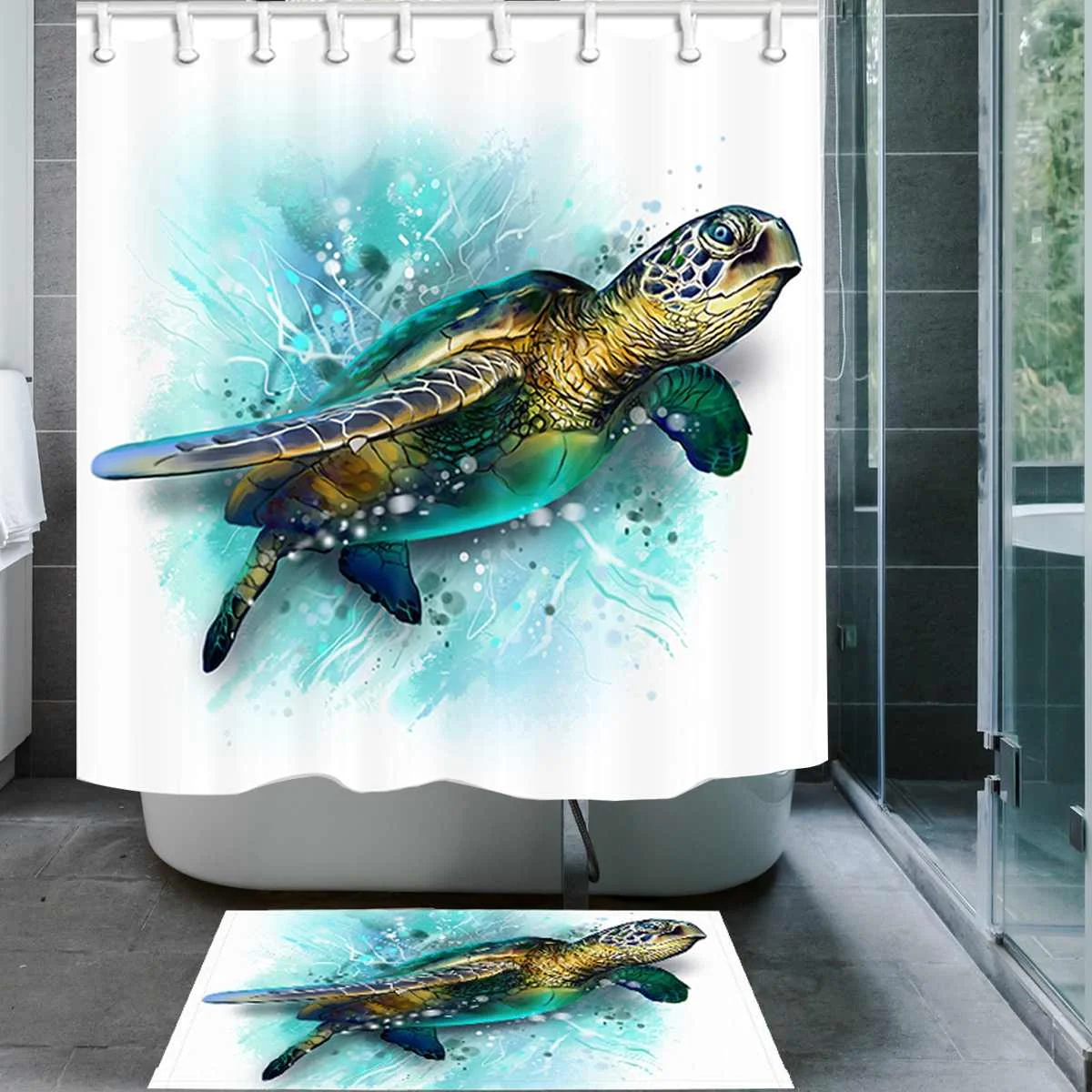 

Polyester Shower Curtain Waterproof Sea Turtle Home Decor Bathroom Accessories Pedestal Floor Rug Toilet Cover Bath Ground Mat