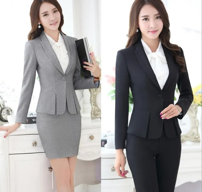 Женский деловой костюм для работы, брюки, черный, серый, Женский деловой костюм, комплект блейзеров и брюк размера плюс, форменные брючные костюмы 3XL 4XL