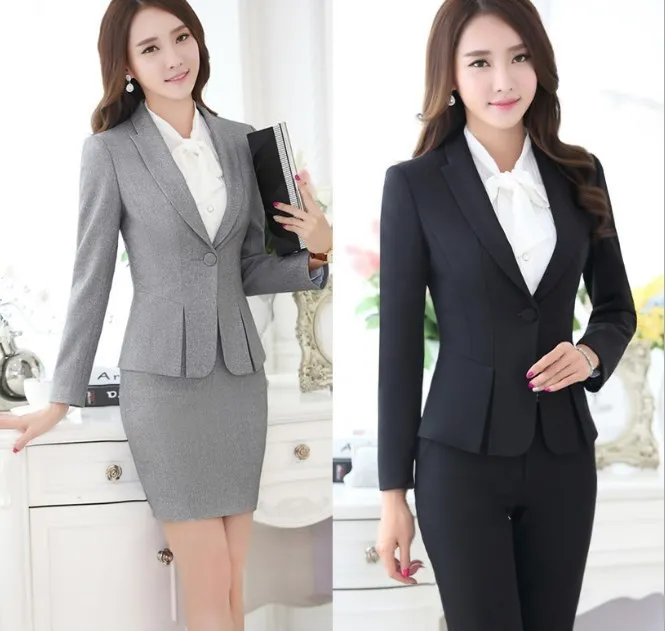 Womens Formal Work Suit Pants Black Grey Ladies Career Dress Suit Set Blazers and Pants Plus Size Uniform Pantsuits S-3XL 4XL