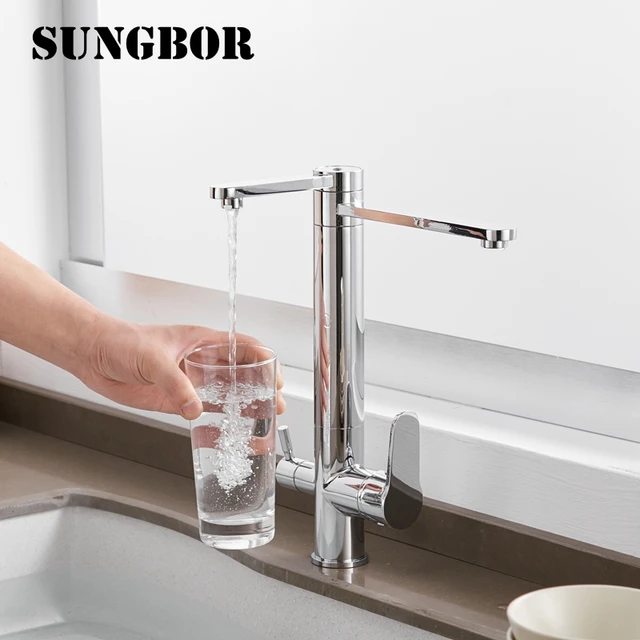 Special Price Chrome Kitchen Faucets 360 Degree Rotation 3 Way Water Filter Tap Water Faucets Solid Brass Kitchen Sink Tap Water Mixer CF-0182