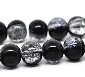 

DoreenBeads 160pcs Black & Clear Crackle Glass Beads 10mm (B12245)