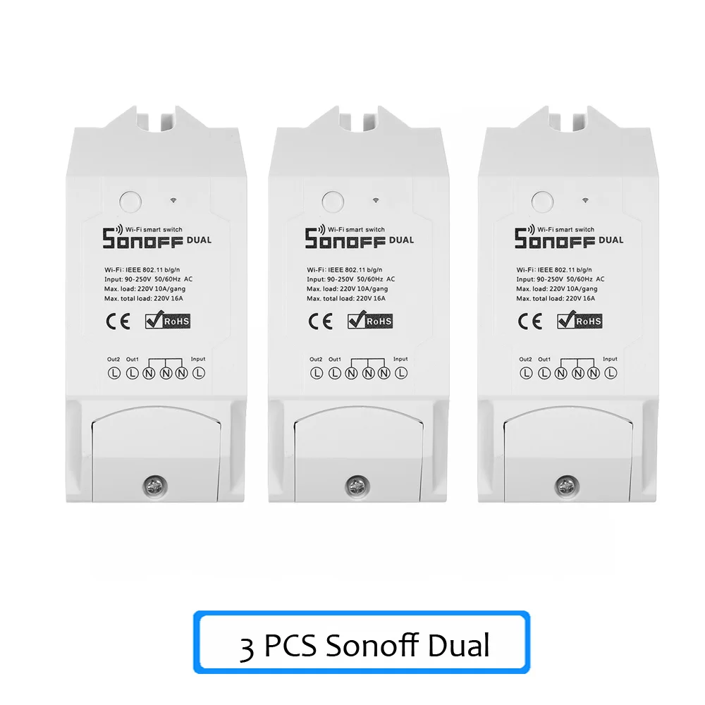 SONOFF Dual ITEAD 2 канала wifi умный переключатель для Amazon Alexa Google Home Беспроводной пульт дистанционного управления Умный дом - Комплект: 3 Pcs