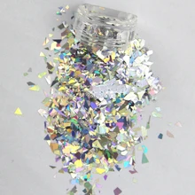 50 г/пакет Золотой/Серебряный голографический Блестящий хлопья, Случайная резка неправильной формы хлопья, голограмма Единорог пыль, дизайн ногтей, блеск для ногтей