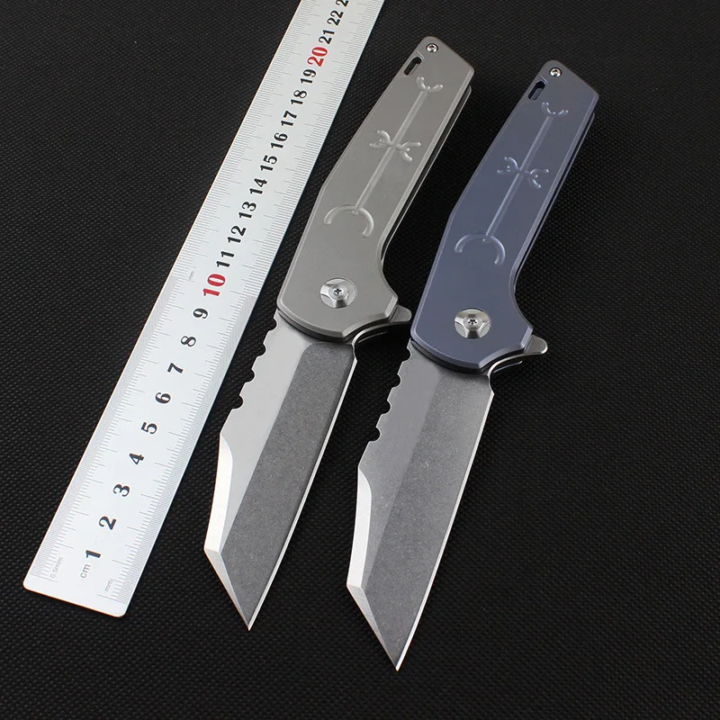 

D2 steel blade Titanium handle ball bearing Folding knife utility EDC outdoor camp hunting tool knives pocket survival knife