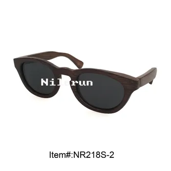 

handmade oval shape dark brown bamboo black polarized lens sunglasses
