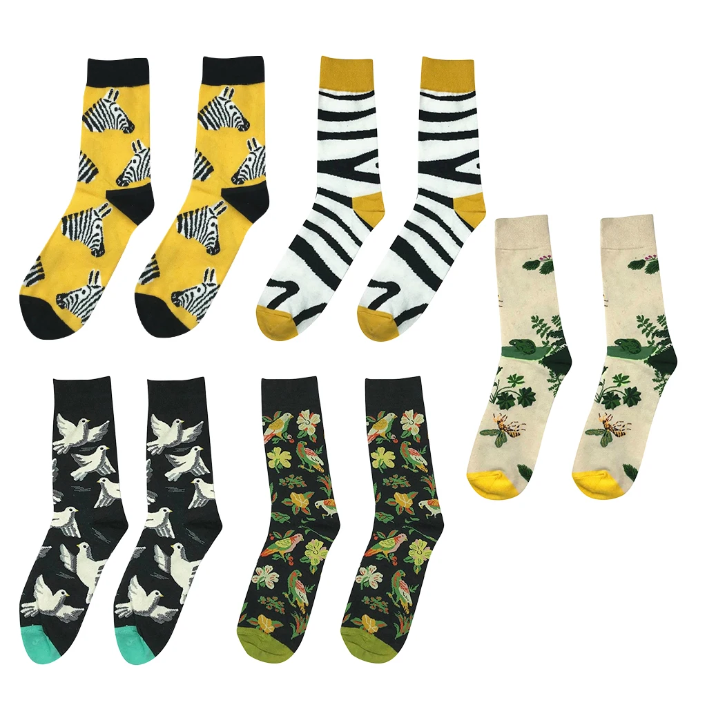1 Pair Novelty Men’s Casual Cotton Crew Socks Stockings Brightly Colored Animal Patterns