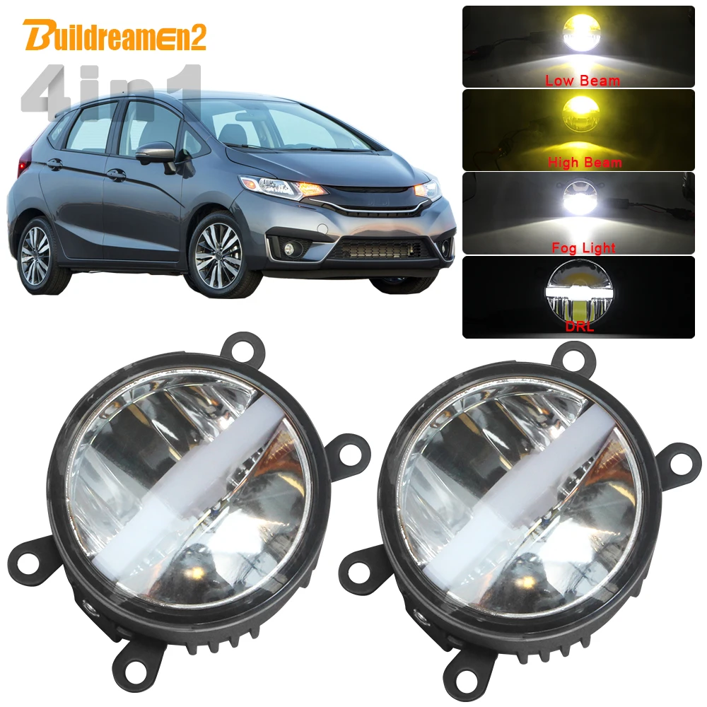 

Car LED Light Kit Fog Light + Headlight High Beam Low Beam + DRL With Harness Wire 90mm 12V For Honda Fit 2015 2016 2017 2018