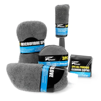 

9pcs Car Cleaning Washing Cloth Kit Wheel Brush Wasing Glove Polish Pad Microfiber Towel Tool