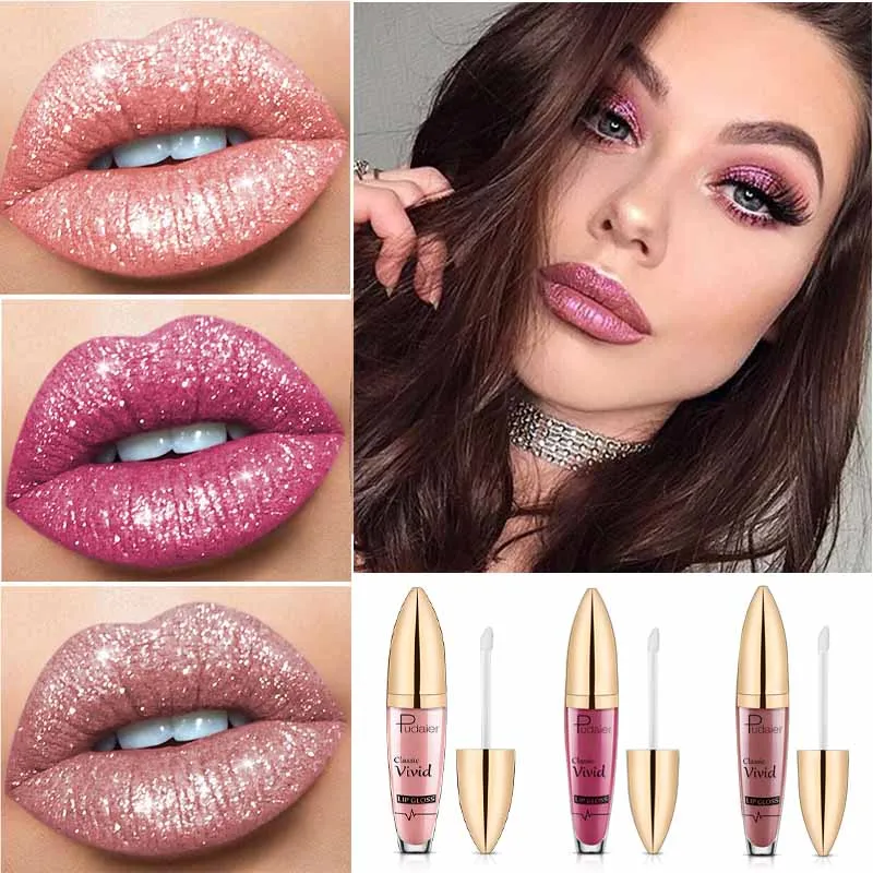 Pudaier Brand Glitter Liquid Lipstick Metal Metallic Shimmer Shining Waterproof Pigment Lip Gloss Tint Cosmetics Makeup