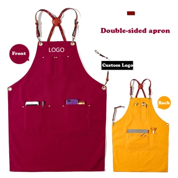 

Double-sided Canvas Leather Hanging Neck Unisex Painting Hairdressing Storage Apron Barista Barber Chef Gardener Waiter Overalls
