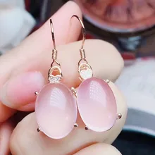 Серьги-капли из Натурального Розового Кварца, серебро 925 пробы,, хорошее ювелирное изделие 7.3ct* 2 шт, драгоценный камень# J19011001