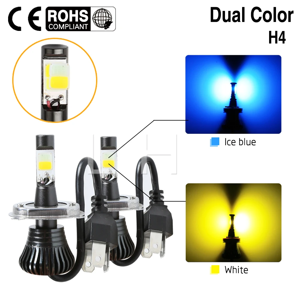 

2x H4 9003 HB2 80W LED Fog Light Bulb 10000LM Hi/Lo Beam Dual Color Ice Blue Yellow