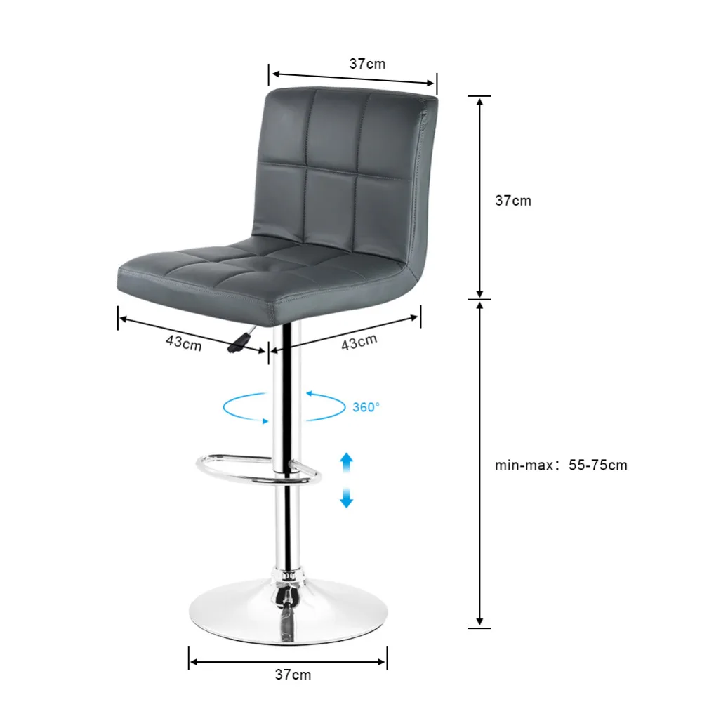 JEOBEST 2 шт. серый поворотный, из искусственной кожи барные стулья с регулировкой по высоте, счетчик паб стул барные стулья современного Стиль HWC