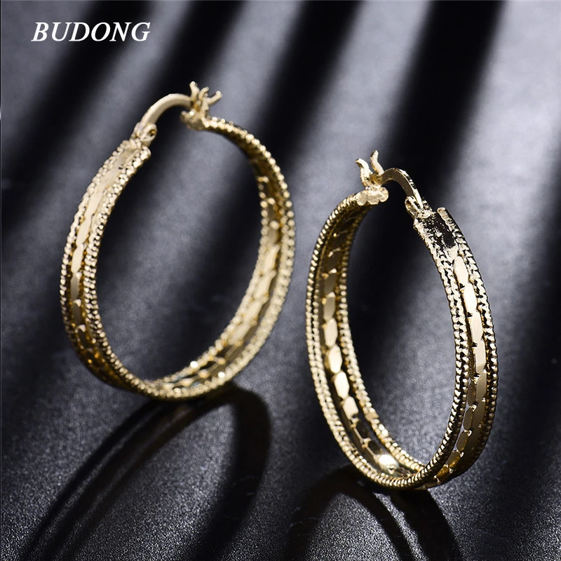 

BUDONG Three Large Circle Infinity Hoop Earrings Fashion Europe Silver/Gold-Color Engagement Hoop Earring for Women XUE407