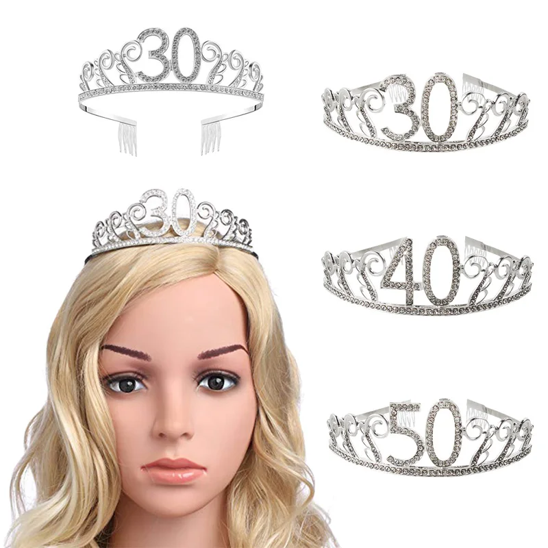 Свадебные обручи с короной, стразами, короной принцессы, свадебные аксессуары для волос, тиара, 30 40, 50-летняя корона на день рождения, вечерние сувениры