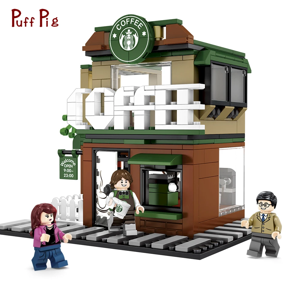 

283pcs Mini City Street View Starbucks Coffee Shop Building Blocks Compatible Legoing DIY Creative Bricks Toys For Children Gift