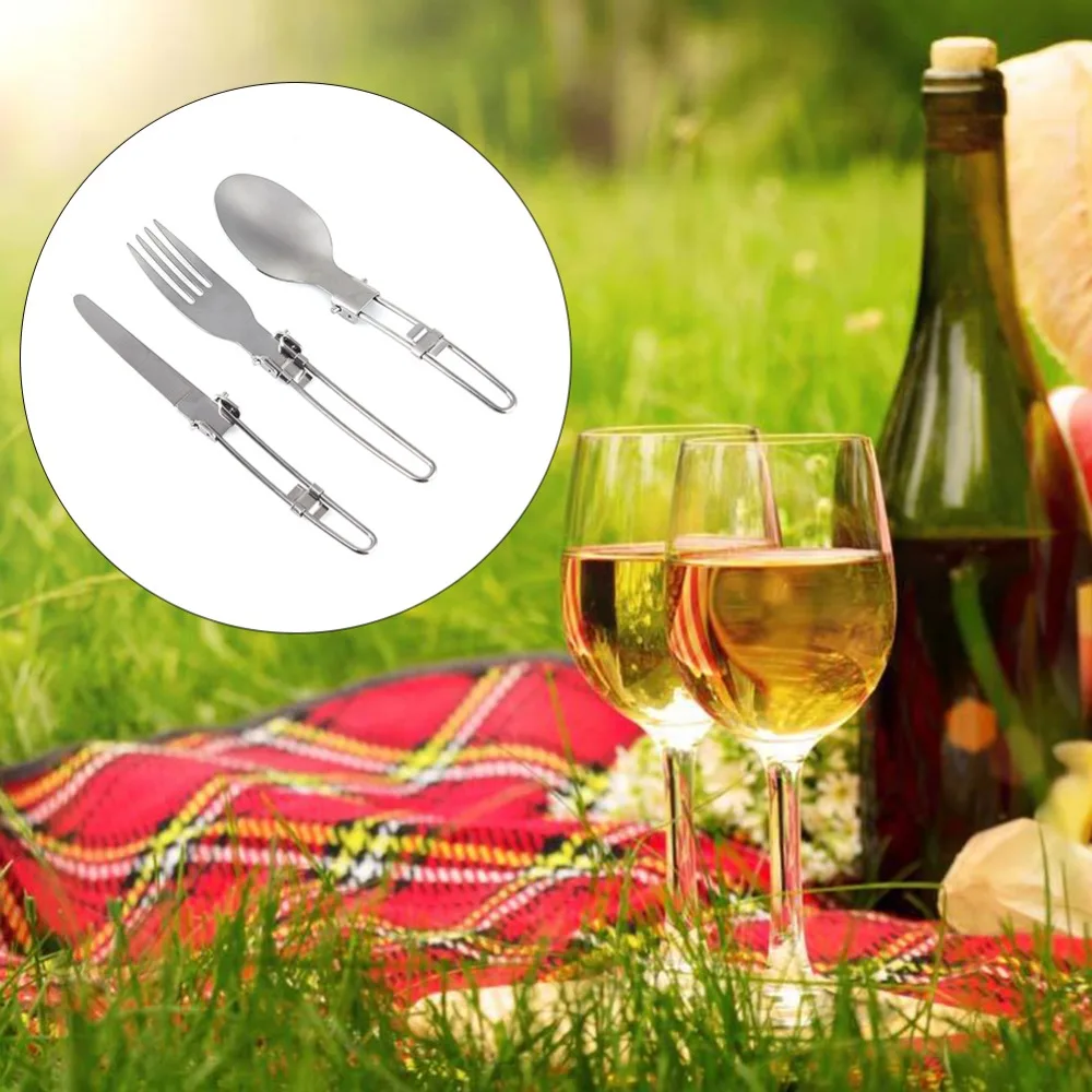 3 unids/set Viajando Excursión Que Acampa Cubiertos Utensilios de Picnic Plegable Portátil Conjunto de Vajilla de Mesa Al Aire Libre Cuchillo/Tenedor/Cuchara