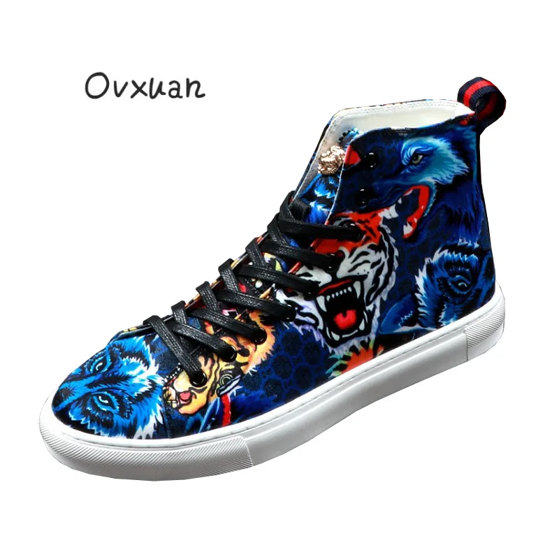 

2019 Men's Metal Tiger Face Wolf Totem Street Dance Casual Sneakers Men Flats Luxury Night Club Fashion Party Dress Shoe for Men