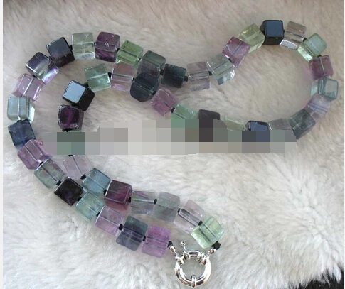 

huij 003086 flourite 8-9mm square necklace 19" nature