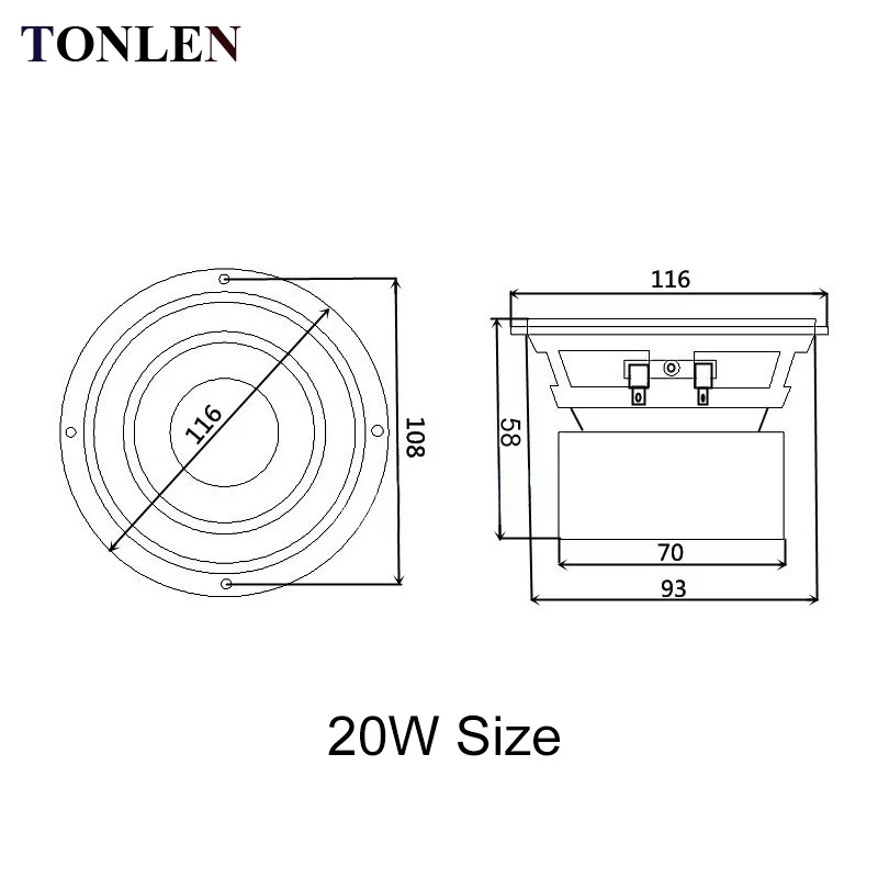 TONLEN 2 шт. 4 дюйма сабвуфер динамик 4 Ом 8 Ом 20 Вт Саундбар HIFI бас-динамик портативные музыкальные колонки полный спектр динамик