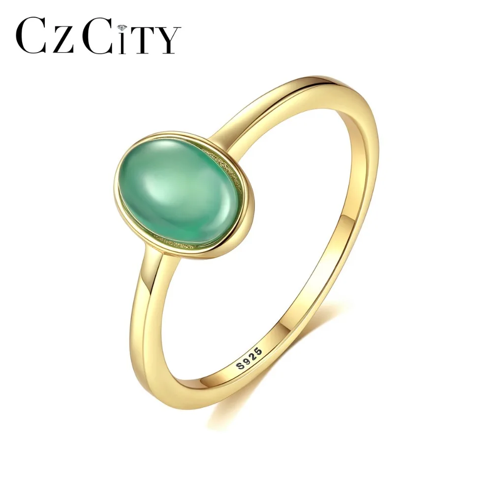 

CZCITY Genuine 925 Silver Sterling Oval Emerald Rings for Women Temperamental Femme Gemstone Rings Fine Jewelry Anniversary Gift