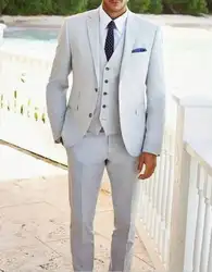 Формальные офисные Бизнес Рабочая мужские костюмы на заказ светло серый Блейзер нежный для мужчин WeddingTuxedos (куртка + брюки жилет носовые