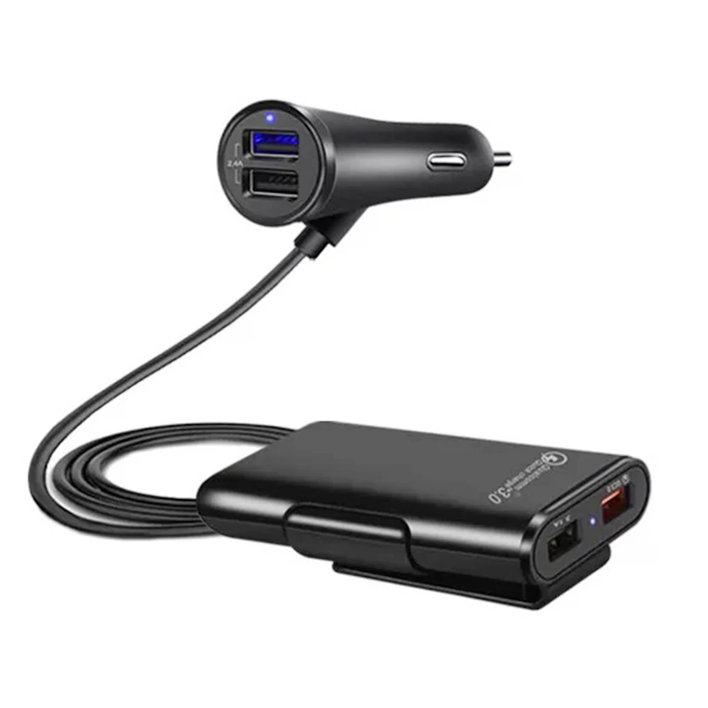 

3.0 Universal USB Car Charger 4 ports Quick Adapter With Cable Foot Extension Cord For Car Phone Adapter