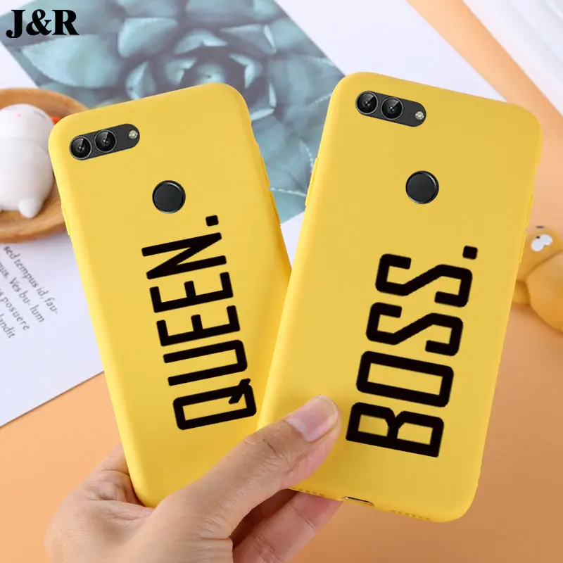 

Case For Huawei P Smart Case TPU Soft Silicon Yellow Back Cover Phone Case For Huawei P Smart Covers FIG-LX1 Enjoy 7S QUEEN Boss