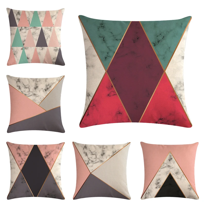 Colorful Geometry pattern Cushion cover Geometric Printed pillowcase Linen cotton Cushion Pillow