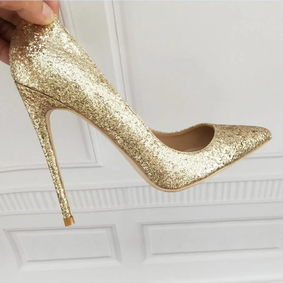 

Europe And The United States New Light Gold Sequin Shallow Mouth Pointed Fine With High Heels Champagne With women's Shoes Small