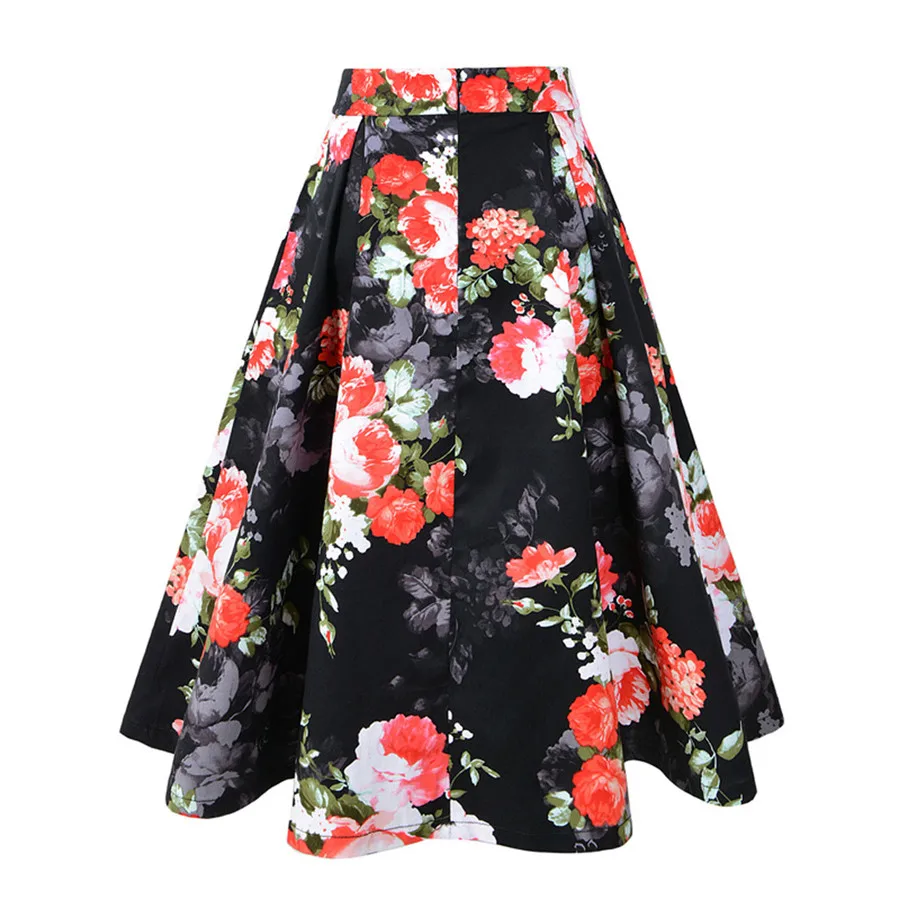 2019 Women's sexy dress retro comfortable pleated plus size skirt pocket print casual a word skirt cover up for ladies 40J8 (3)