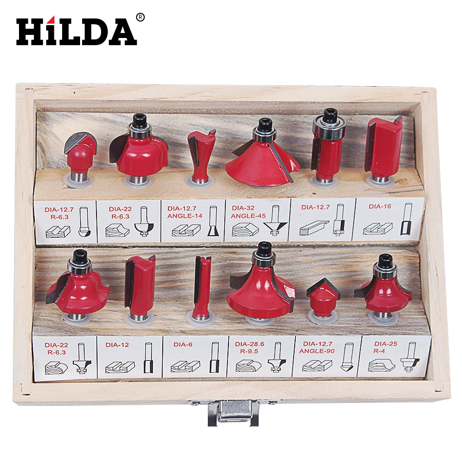  HILDA 12Pcs Milling Cutter 8mm Router Bit Set Wood Cutter Straight Shank Carbide Cutting Tools