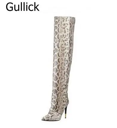 

Winter Stiletto Metal Heel Boots Celebrity Sexy Python Pattern Over the Knee Boots Long Thigh High Boots Free Shipping