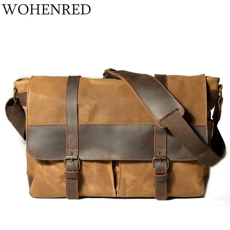 Waterproof Canvas Leather Shoulder Bag Men Crossbody Bags Vintage Satchel School Male Messenger Business Laptop Work Waterproof Canvas Leather Shoulder Bag Men Crossbody Bags Vintage Satchel School Male Messenger Business Laptop Work