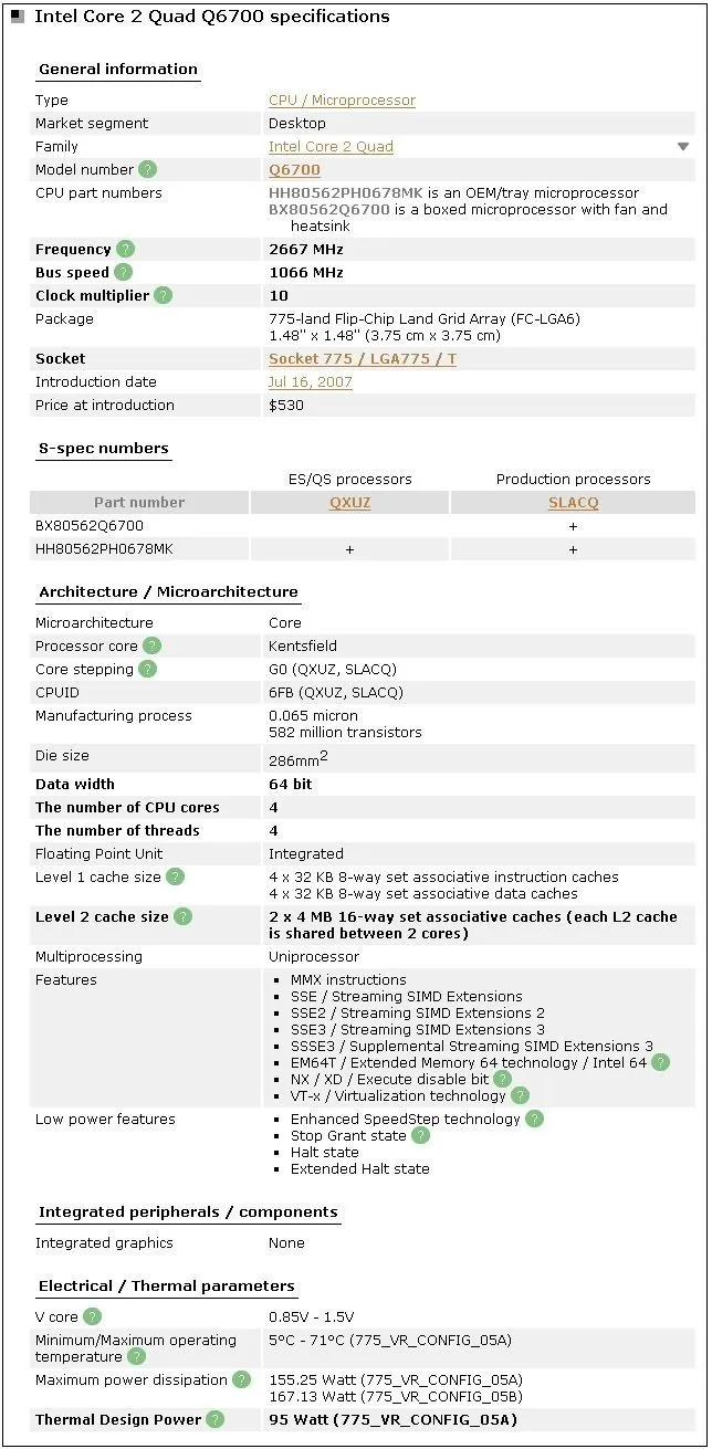 Intel Q6700 Core 2 Quad Processor 2.66GHz 8MB Quad-Core FSB 1066 Desktop LGA 775 CPU latest processor
