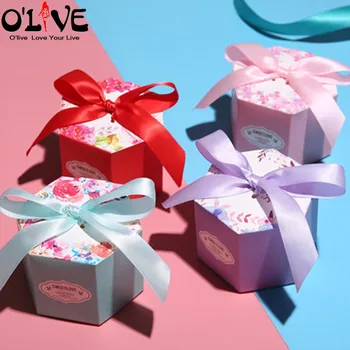 

20 Pcs Gift Box Candy Boxes Party Favors Wedding Bonbonniere Hexagon Starry Sky Bow Paper Box Chocolate Sugar Dragees Sweets