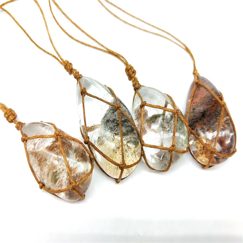 

Natural Ghost Crystal Phantom Stone Healing Pendant Necklace Vintage Original Quartz Crystals Stone Good Luck Necklace Jewelry