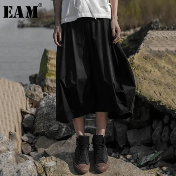 

[EAM] 2020 New Spring Summer High Elastic Waist Black Three-dimensional Brief Half-body Bud Skirt Women Fashion Tide JW685
