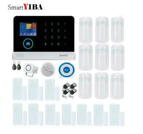 

SmartYIBA GPRS WIFI Home Alarm System 3G SMS Alarmes With Smoke/Fire Alarm Wireless Blue Siren Motion Detector Alarm