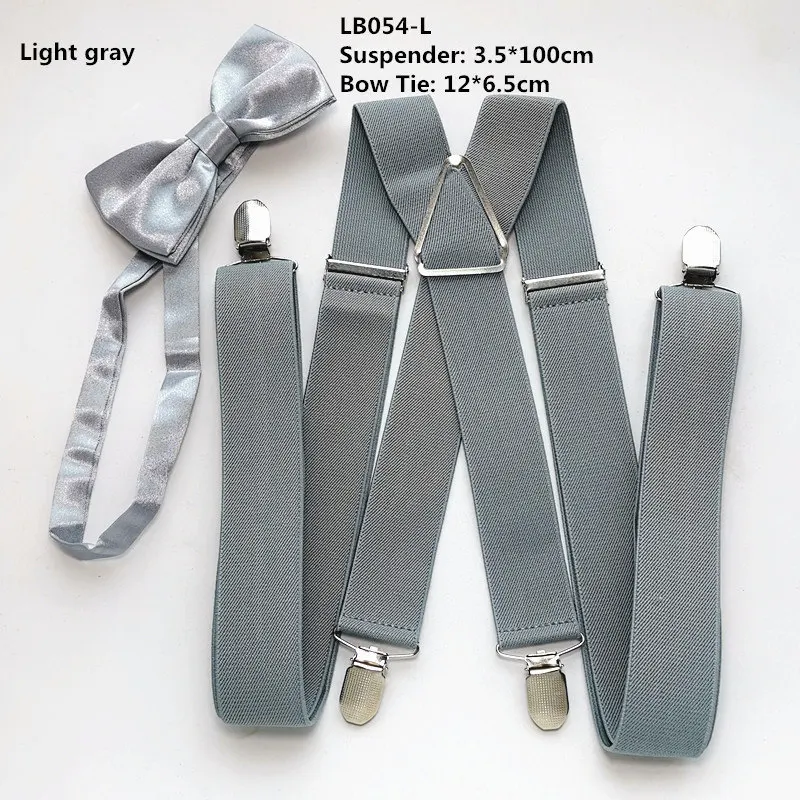 Light gray -L Твердые Цвет унисекс Для Мужчин's подтяжки галстук бабочка комплект Эластичный регулируемый чулок шейный галстук комплекты Для женщин, Детские аксессуары, LB054 - Цвет: Light gray -L