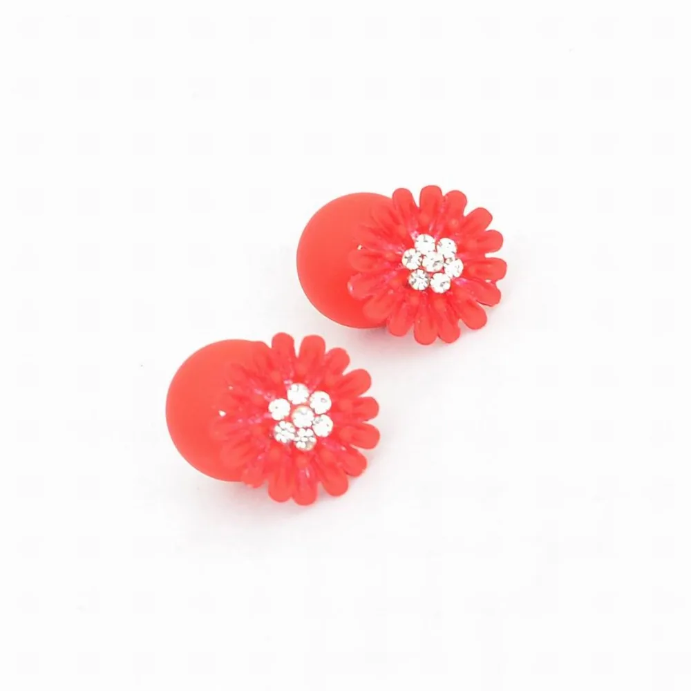 

2016 New Fashion crystal flower Earrings ball cute korea two side Jewelry Double side Stud Earring black For Women CE221