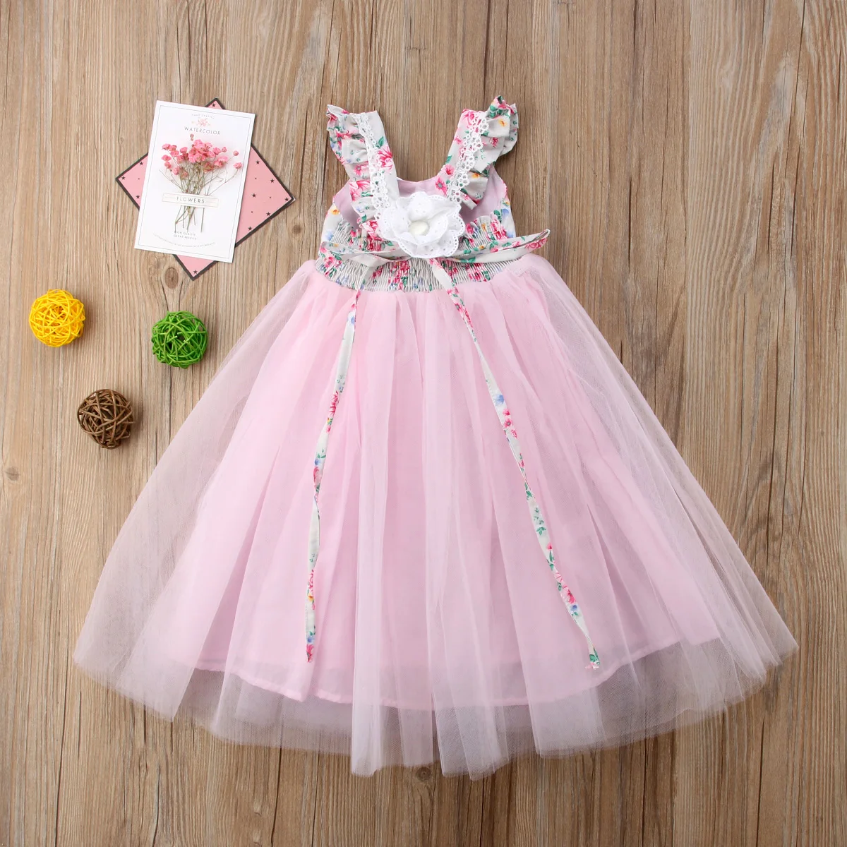 Детское кружевное платье принцессы с цветочным рисунком для маленьких девочек, фатиновое платье с рукавами-крылышками и открытой спиной для свадебной вечеринки, длинный сарафан на день рождения, От 1 до 7 лет