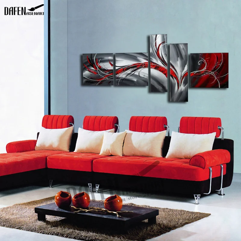 

100% Hand Painted 5 Piece Canvas Art Modern Abstract Oil Painting on Canvas Black and Red White Pictures for Home Decor Unframed