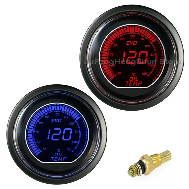 2 inch 52mm Oil Temperature Gauge 12V Car Blue Red LED Light Car Styling Auto Automobile Digital